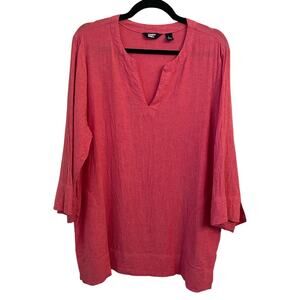 Lands End Tunic Womens Large Linen Blend Pink Pockets Beachy Resort Coverup Pool